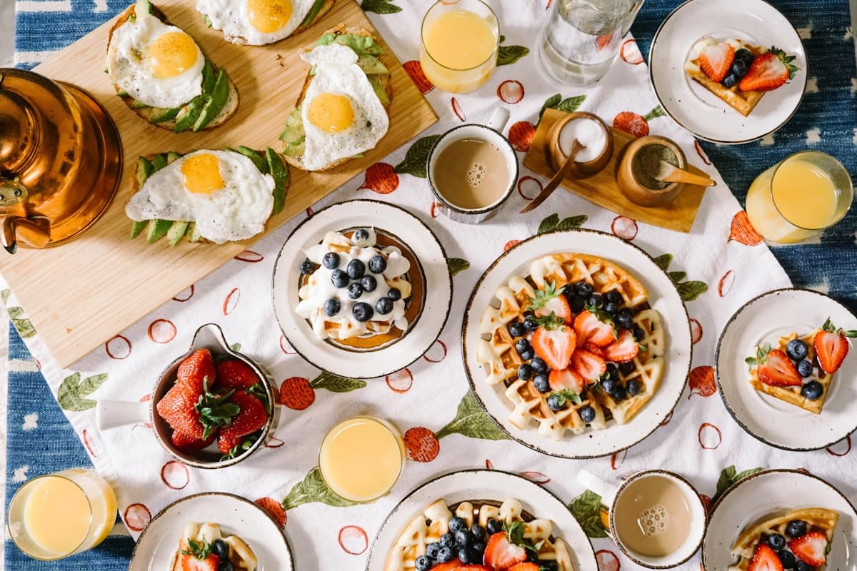 A beautifully plated brunch spread on a sunlit table in New York City